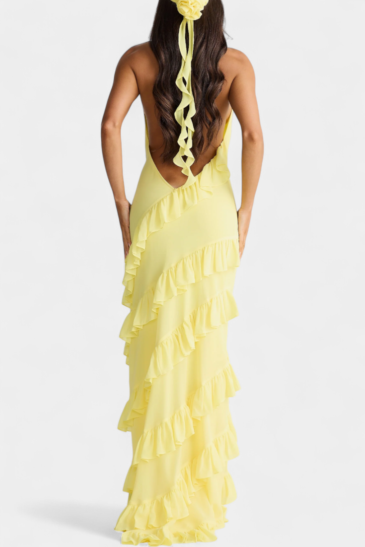 Padeline Maxi Dress with Ruffles and Open Back