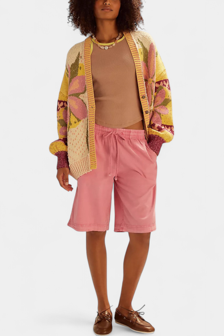 Casey Knitted cardigan with floral pattern and loose fit