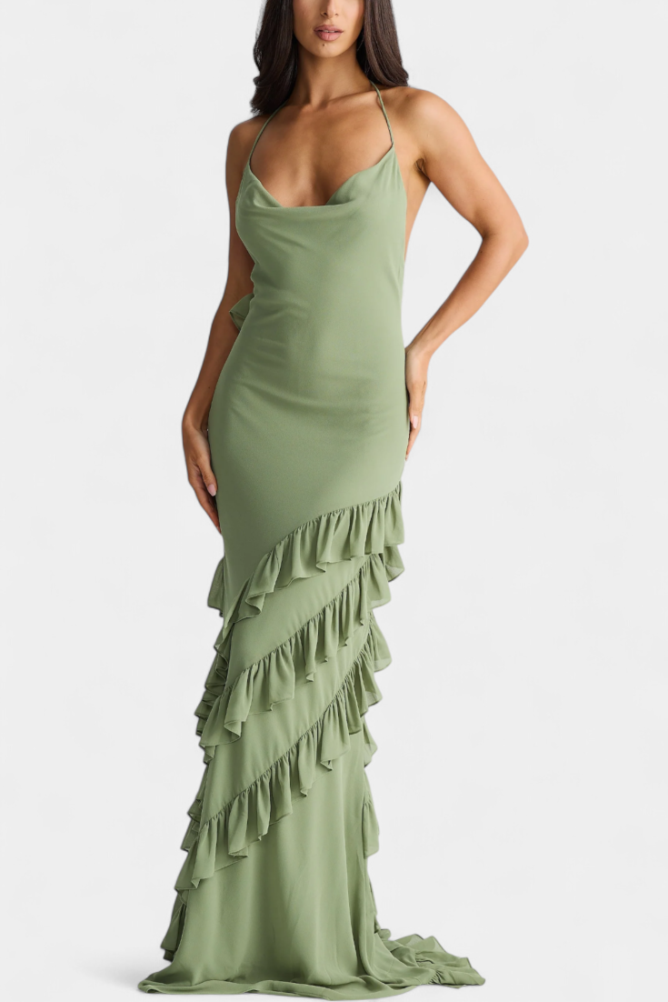 Padeline Maxi Dress with Ruffles and Open Back