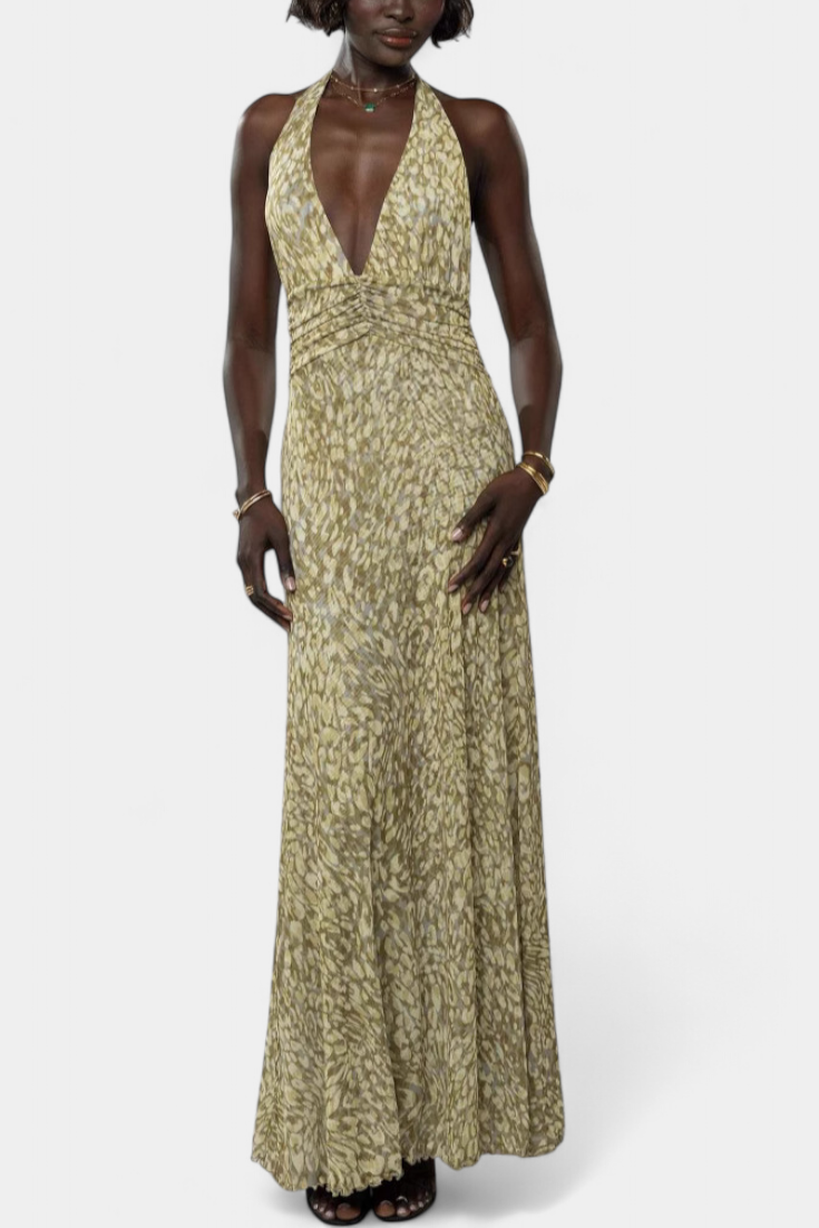 Melody Polka Dot Maxi Dress with Plunging Neckline