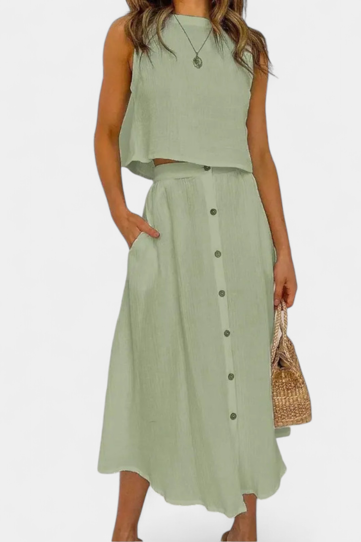 Naha Cotton Vest Set with Buttons at Front