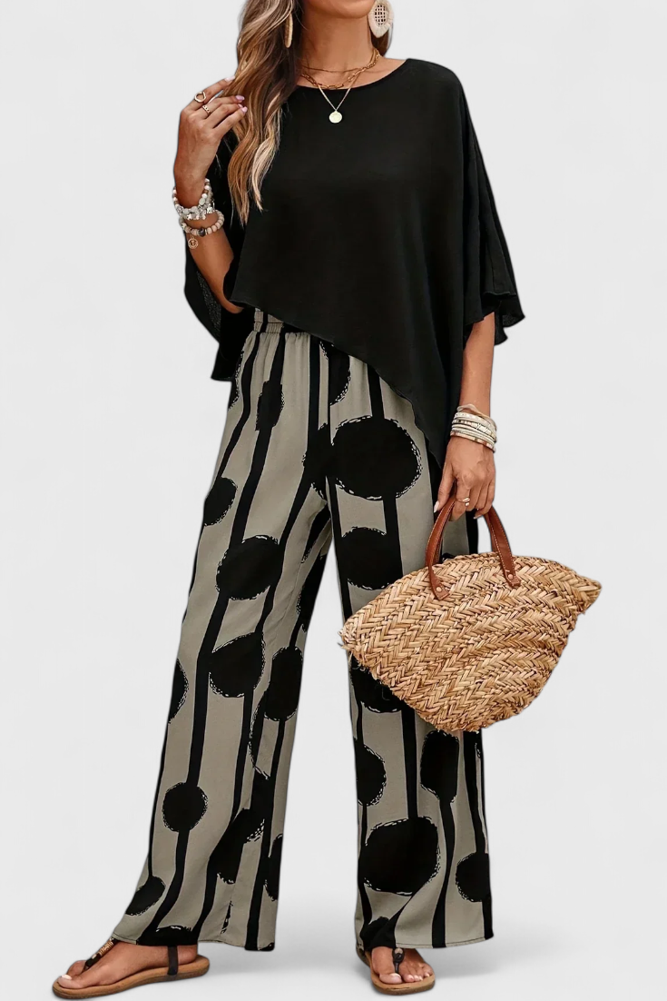 Aleida Asymmetric Top and Printed Pants Set
