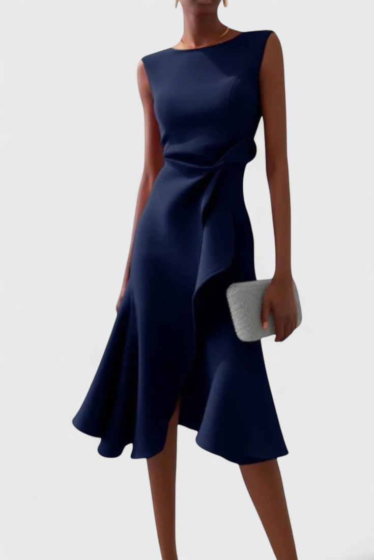 Claudia Midi Asymmetric Dress with Elegant Pleats