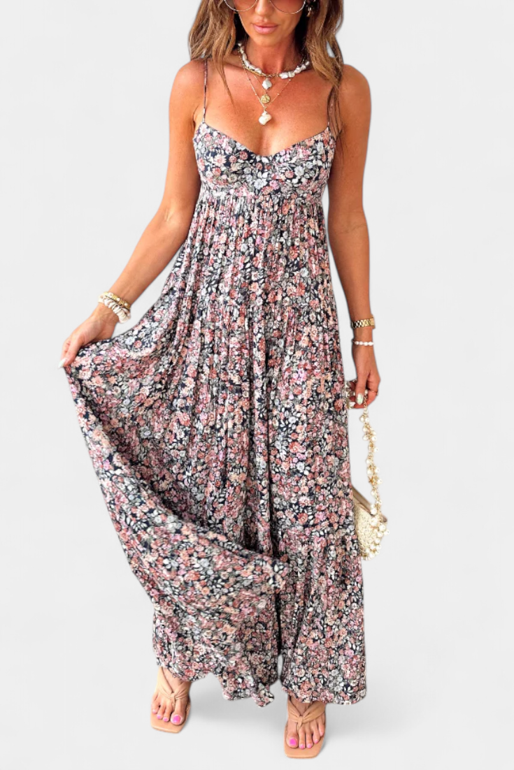 Reyna - Long Floral Dress with Open Back