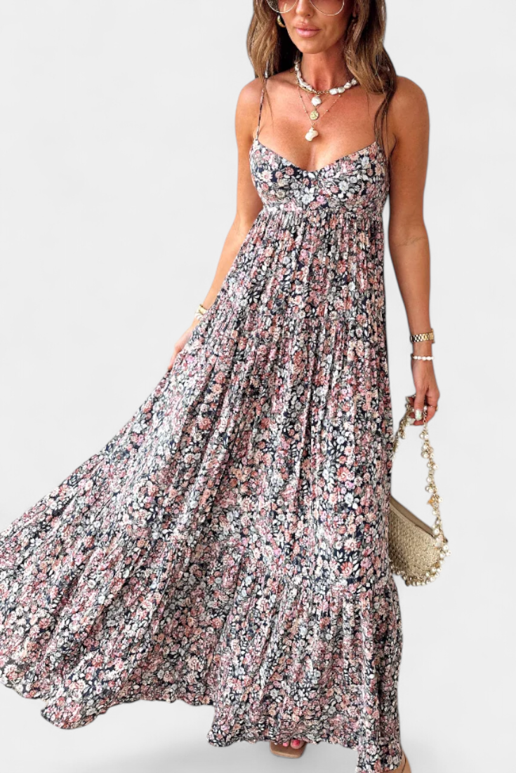 Reyna - Long Floral Dress with Open Back