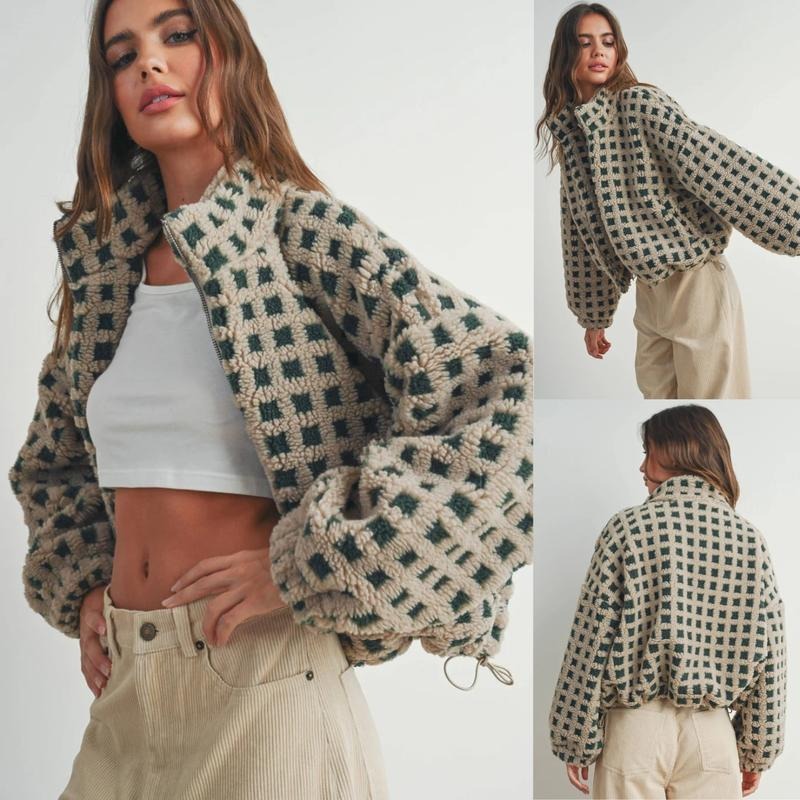 Cynthia | Fleece Jacket with Check Pattern