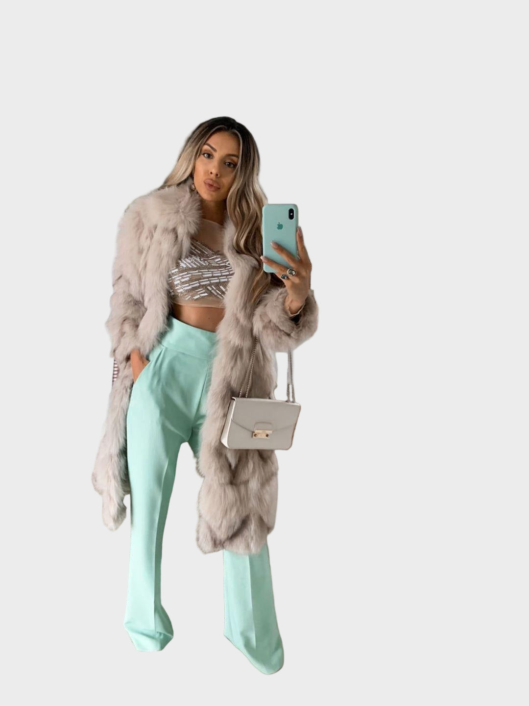 Dawn - Long faux fox fur coat