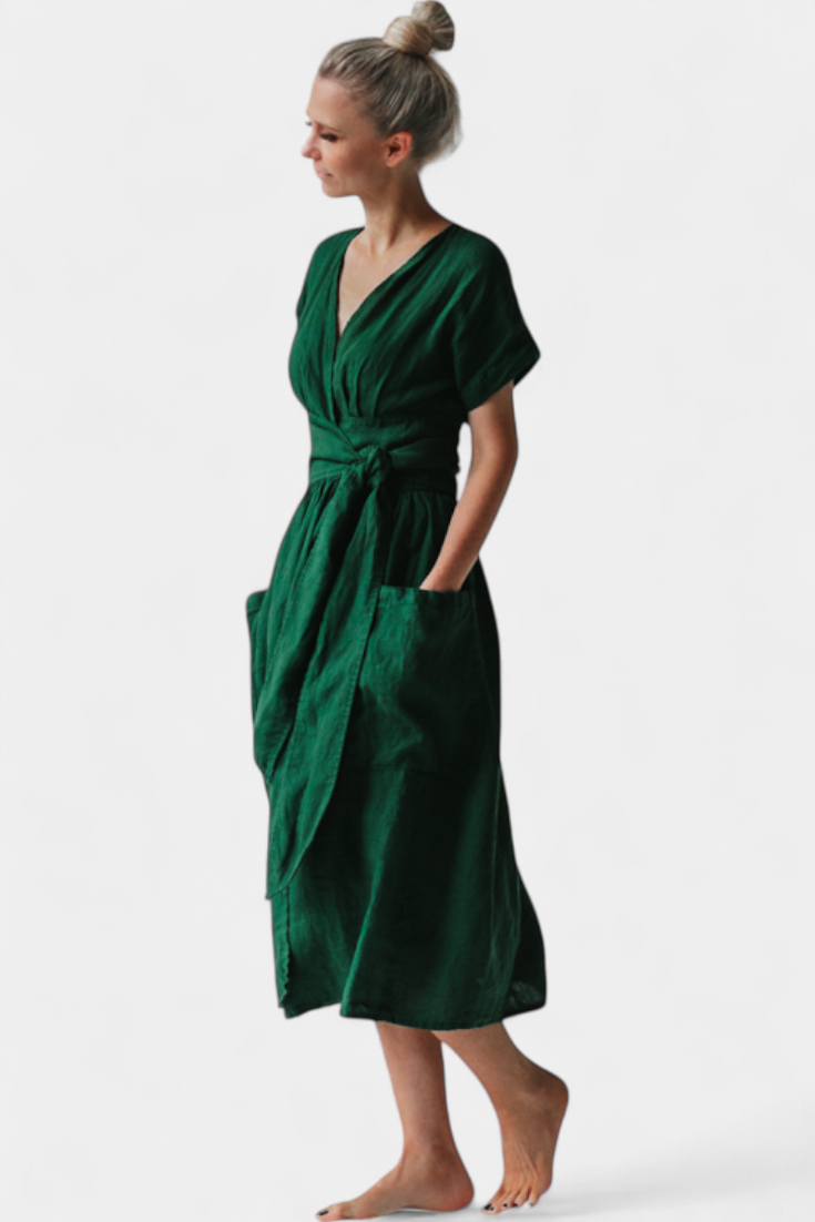 Cressida Cotton Dress with V-Neck and Adjustable Waist