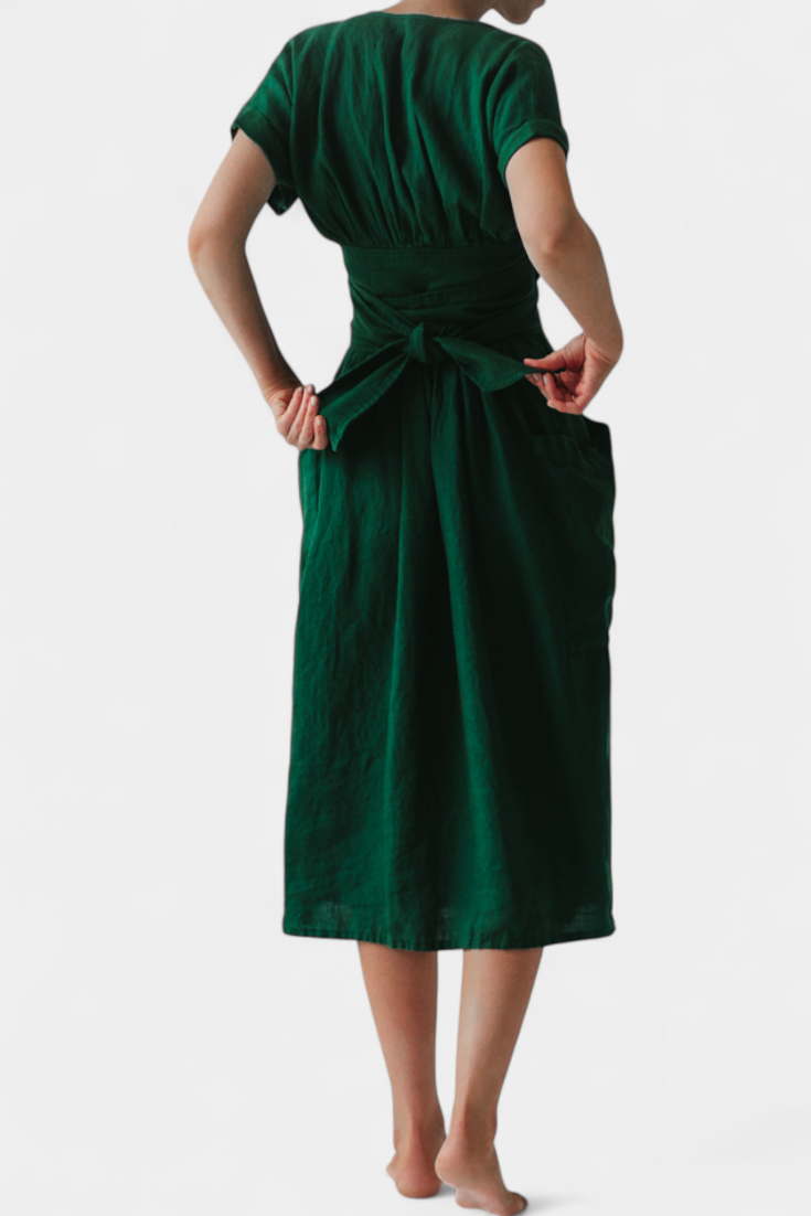 Cressida Cotton Dress with V-Neck and Adjustable Waist