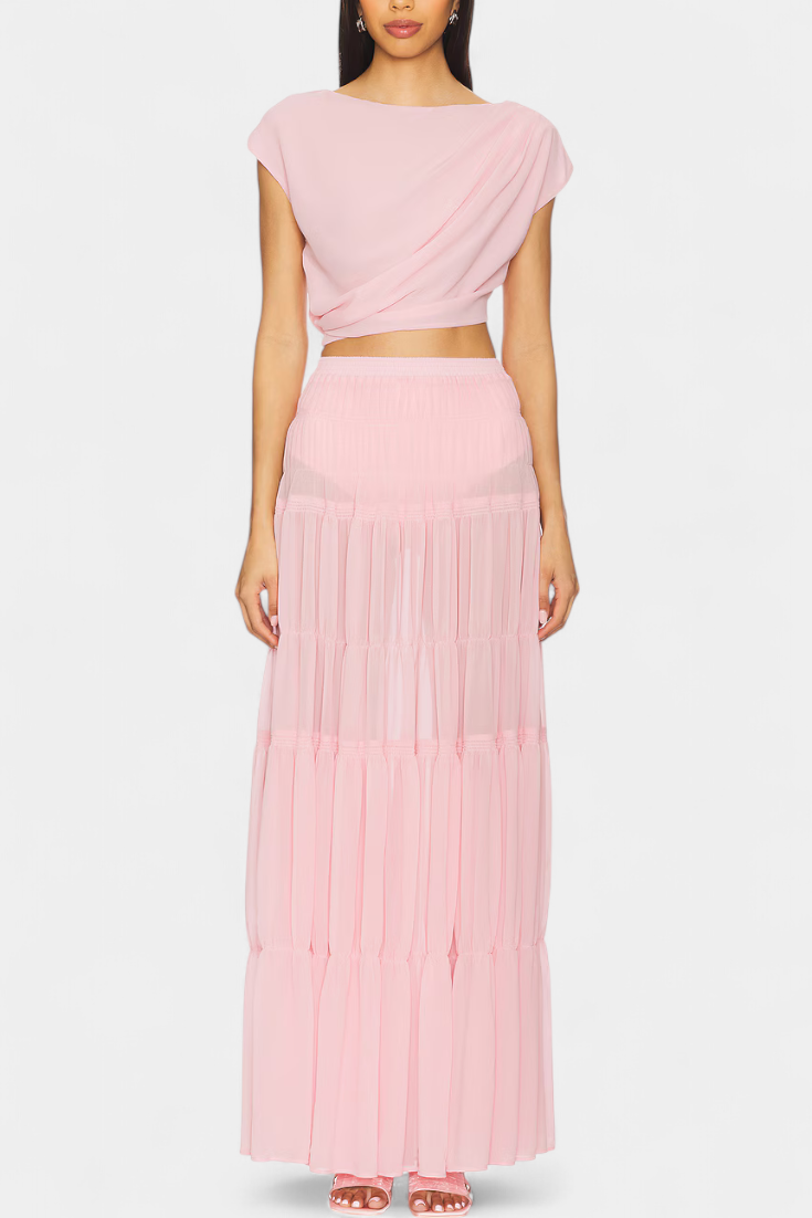 Nalia Chiffon Skirt with Elastic Waist and Airy Layers