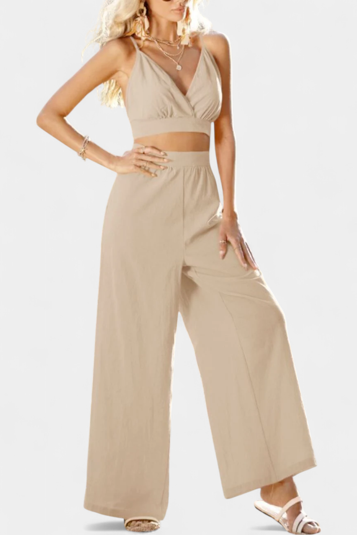 Valentina Lace Open Back Vest and Wide Leg Pants Set