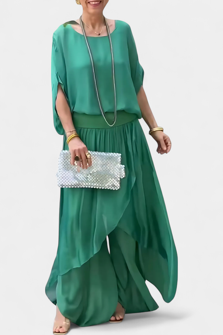 Maravilla Flowy Two-Piece Set with Loose Top and Asymmetrical Skirt