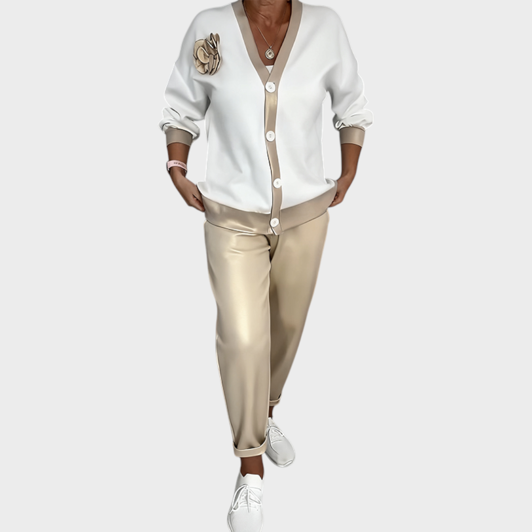 Madeline | Women's Everyday V-Neck Top & High-Waisted Pants 2-Piece Set