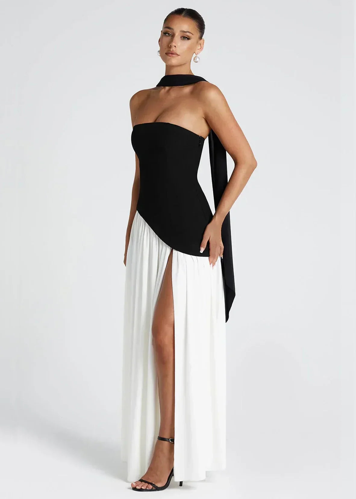 Elena – Maxi Dress with Off Shoulders, Slit & Choker Detail