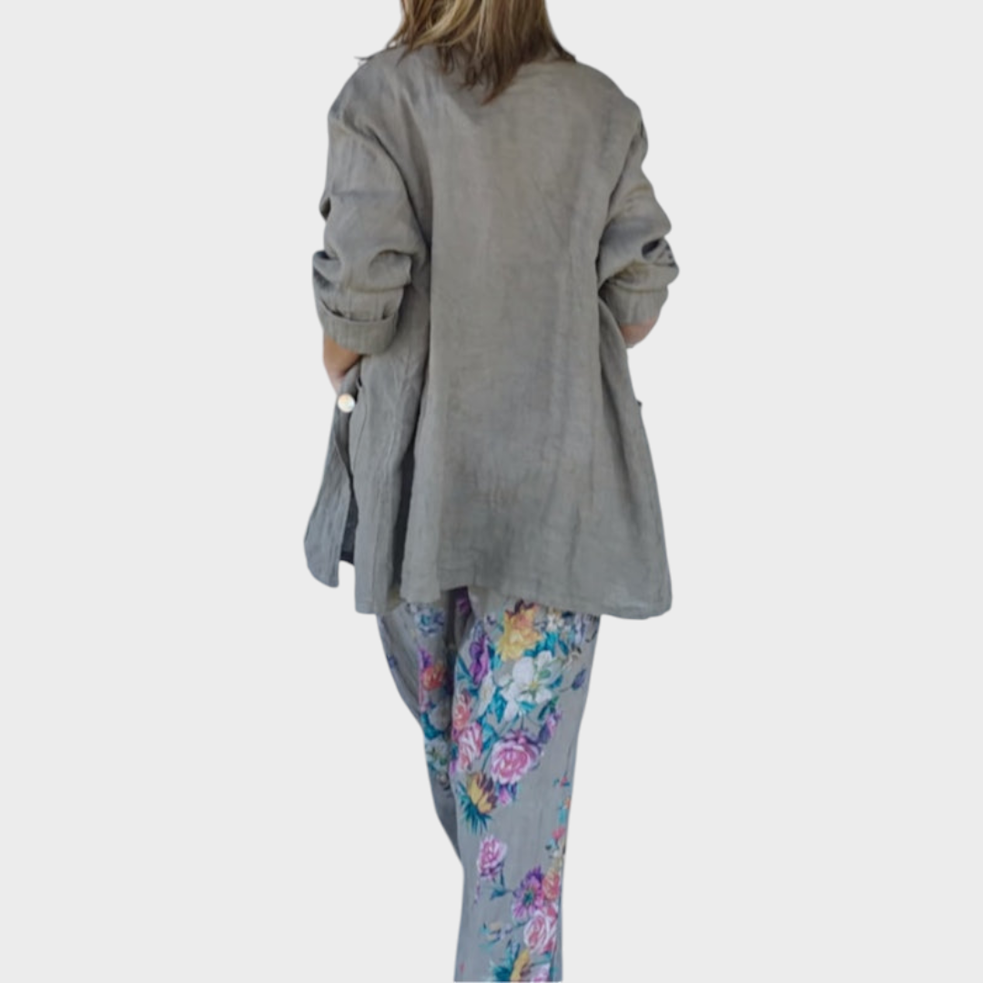 Wilma | Green Jacket and Pants Set with Flowers