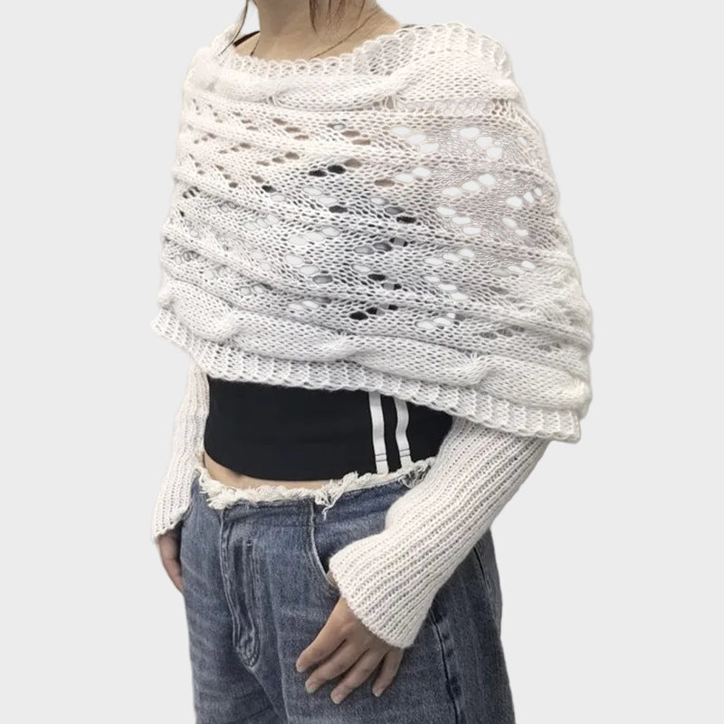Danica | Hollow Knit Shawl Sweater with Extended Sleeves