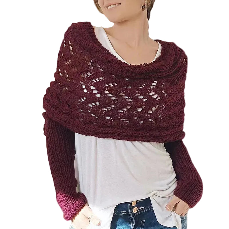 Maribel - Hollow Knit Shawl Sweater with Extended Sleeves