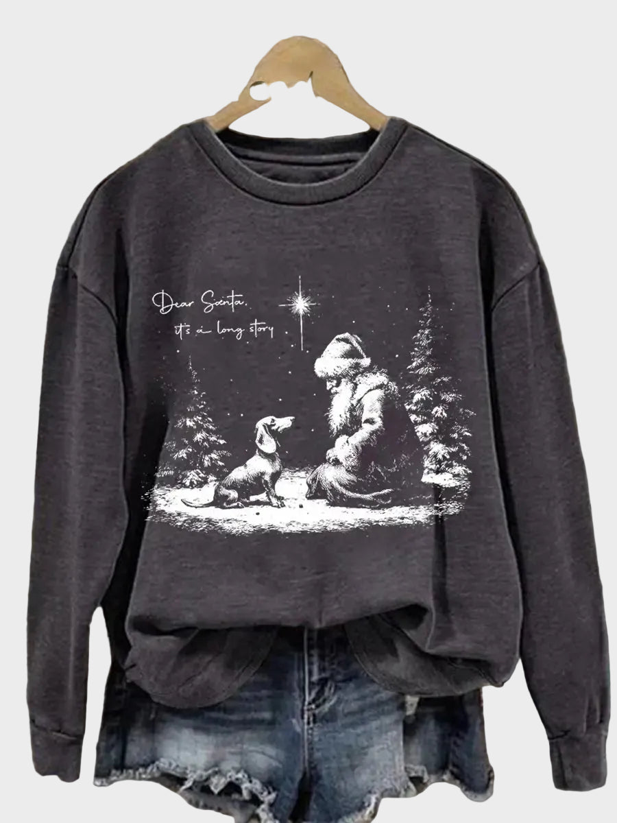 Zinia | Women's Christmas Dachshund Dear Santa It’s A Long Story  Print Casual Sweatshirt